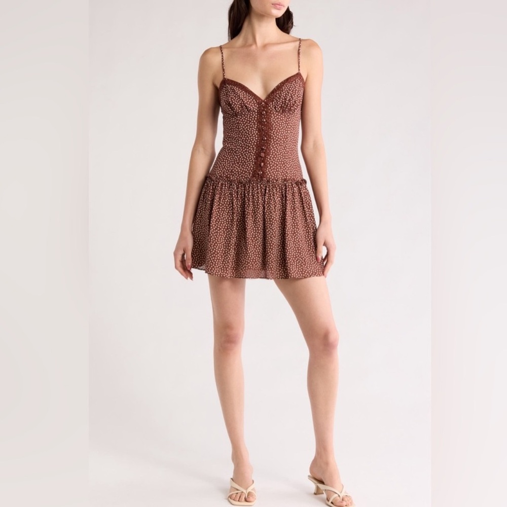 Reformation Citrus Polka Dot Lace Trim Drop Waist Sundress - Picture 3 of 8